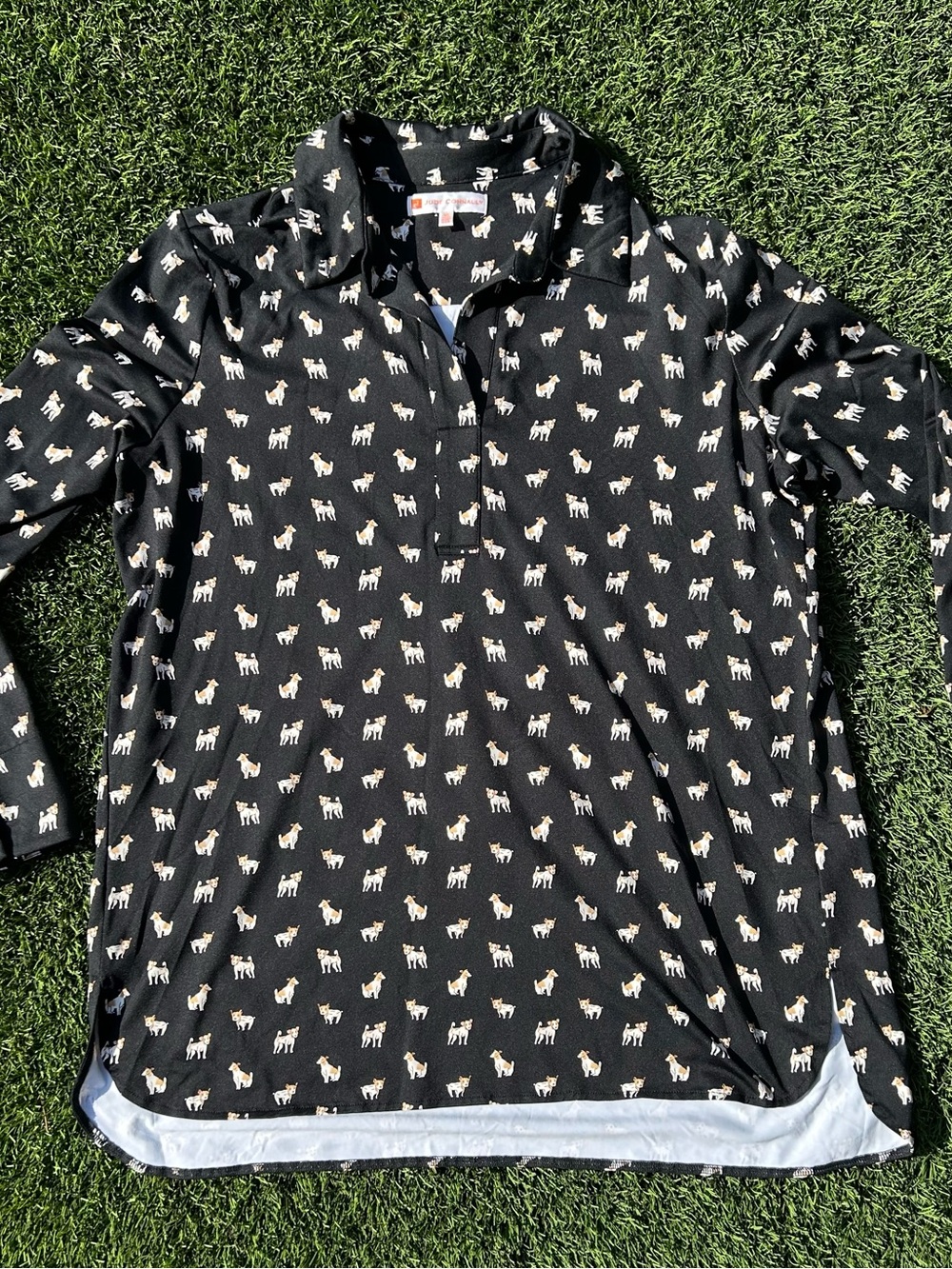 Jude Connally Black stretch knit Long-Sleeve Terrier dog shirt tunic XL